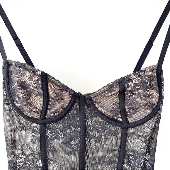 KATIE MAY | Take A Sip Black 70s Floral Orange Lace Corset Flowy Dress XS - Picture 7 of 16